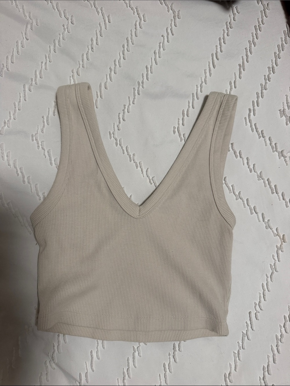 wild fable Ribbed V-Neck Crop Top - Beige
